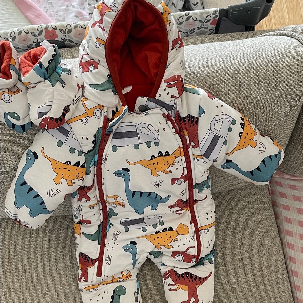 Dinosaur Print Kids Puffer Jacket - Multicolor